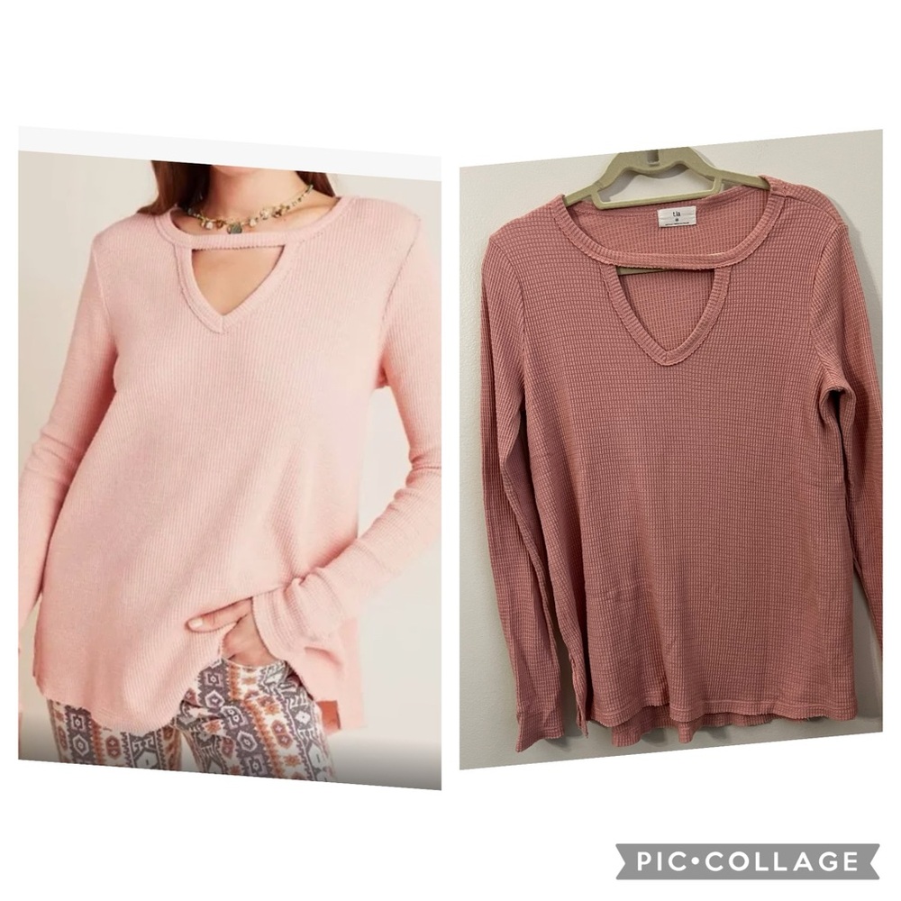 T.la Anthropologie Shirt Womens XS XSmall Pink Waffle Thermal Minimalist Keyhole